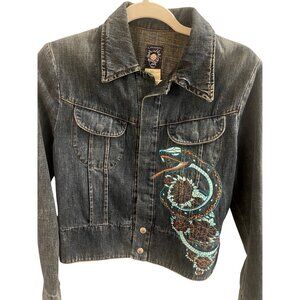 CIMARRON Serpant Embroidered Cotton Denim Jacket Sz M